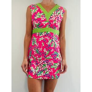 Vintage Filene's Silk Mini Dress Hot Pink Green & Navy Floral Small JL